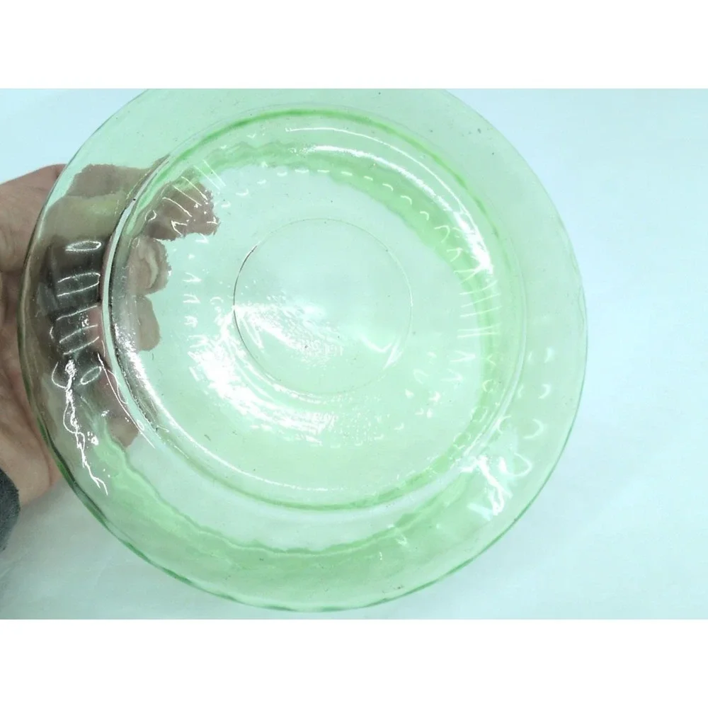 Vtg Uranium Glass Anchor Hocking Spiral Optic Green Candy Dish  Bowl from 1930s